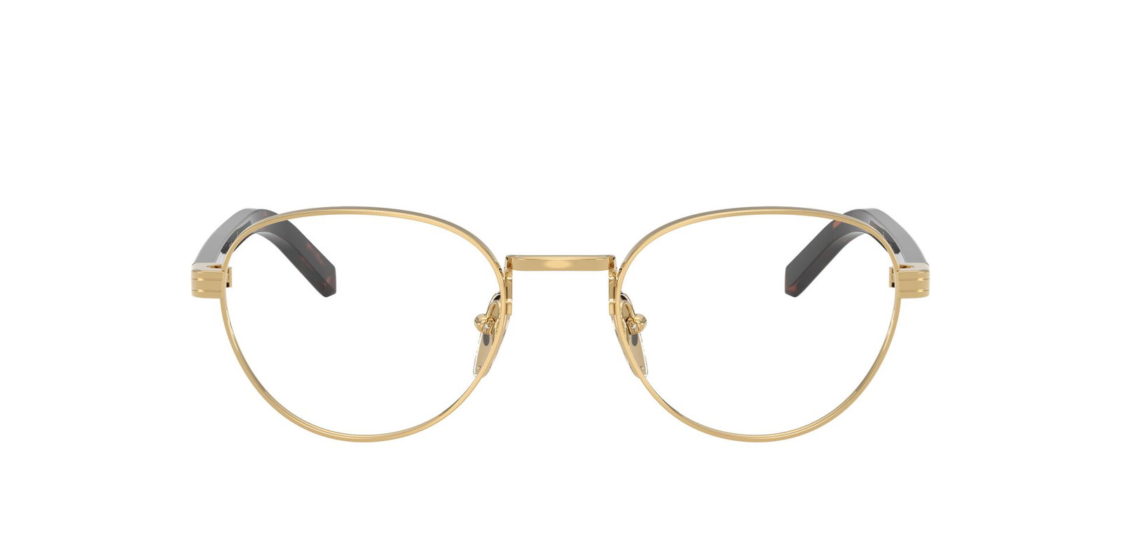 Das Bild zeigt die Prada Brille B53V in Gold von vorne.